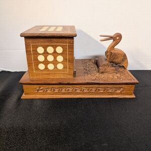 Vintage Hand Carved Wooden Bird Cigarette Dispenser Box